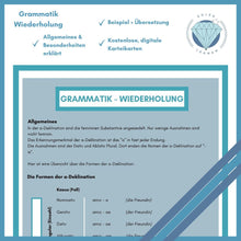 Lade das Bild in den Galerie-Viewer, Grammatik Wiederholung der a Deklination. Selbstverständlich enthalten in den Übungsaufgaben.